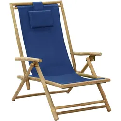vidaXL Relaxstuhl Verstellbar Marineblau Bambus und Stoff