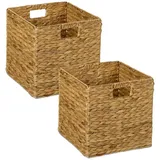 Relaxdays Aufbewahrungskorb, 2er Set, Wasserhyazinthe, Kleidung, Spielzeug, 30x30x30 cm, geflochtener Regalkorb, natur - Relaxdays