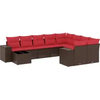 vidaXL 10-teiliges Gartensofa-Set mit Kissen, braun, Polyrattan - Braun