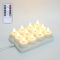 Wiederaufladbare Teelichter mit Fernbedienung und Ladestation, 12 flammenlose LED-Teelichter, batteriebetrieben, flackerndes LED-Votiv-Teelicht mit Timer für Halloween, Weihnachten, Hochzeit
