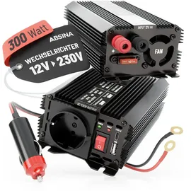 Absina 2er Pack Wechselrichter 12V auf 230V - Modifizierter Sinus Spannungswandler - Inverter 300W mit 600W Spitzenleistung - Stromwandler - Stromumwandler - Umwandler