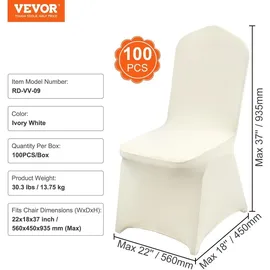 Vevor Stuhlhussen für Klappstühle aus Elastischem Spandex, Universell Passender Stuhlbezug, Abnehmbare & Waschbare Schonbezüge, für Hochzeiten, Partys, Feiern, Essen (100 Stück, Elfenbeinbeige)