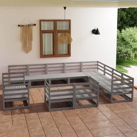 vidaXL Garten-Lounge-Set 12-tlg. grau Kiefer massiv