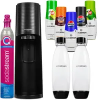 NEU Sodastream Wassersprudler Terra Schwarz mit 2 Flaschen 5 Sirupe CO2-Zylinder