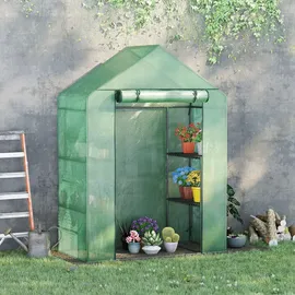 Outsunny Foliengewächshaus Gewächshaus mit 6 Regalebenen Frühbeet Grün