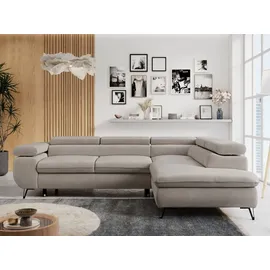 MKS Meble Ecksofa Sofa Beige, Wohnlandschaft L-Form mit Schlaffunktion und Bettkasten, Schlafsofa mit Bettkasten, Sofa mit Einstellbare Kopfstützen, Peter L... - Beige