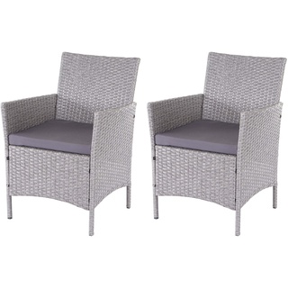 MCW 2er-Set Poly-Rattan Gartensessel Hamar, Korbsessel ~ grau, Kissen anthrazit