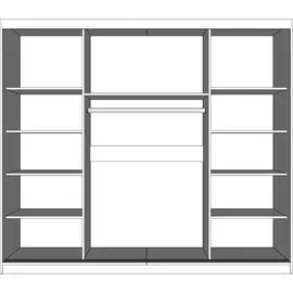 imoebel24 Schwebetürenschrank, Sonoma Eiche, Weiß, Holzwerkstoff, 9 Fächer, Rechteckig, 250x218x61 cm Schlafzimmer, Kleiderschränke, Schwebetürenschränke