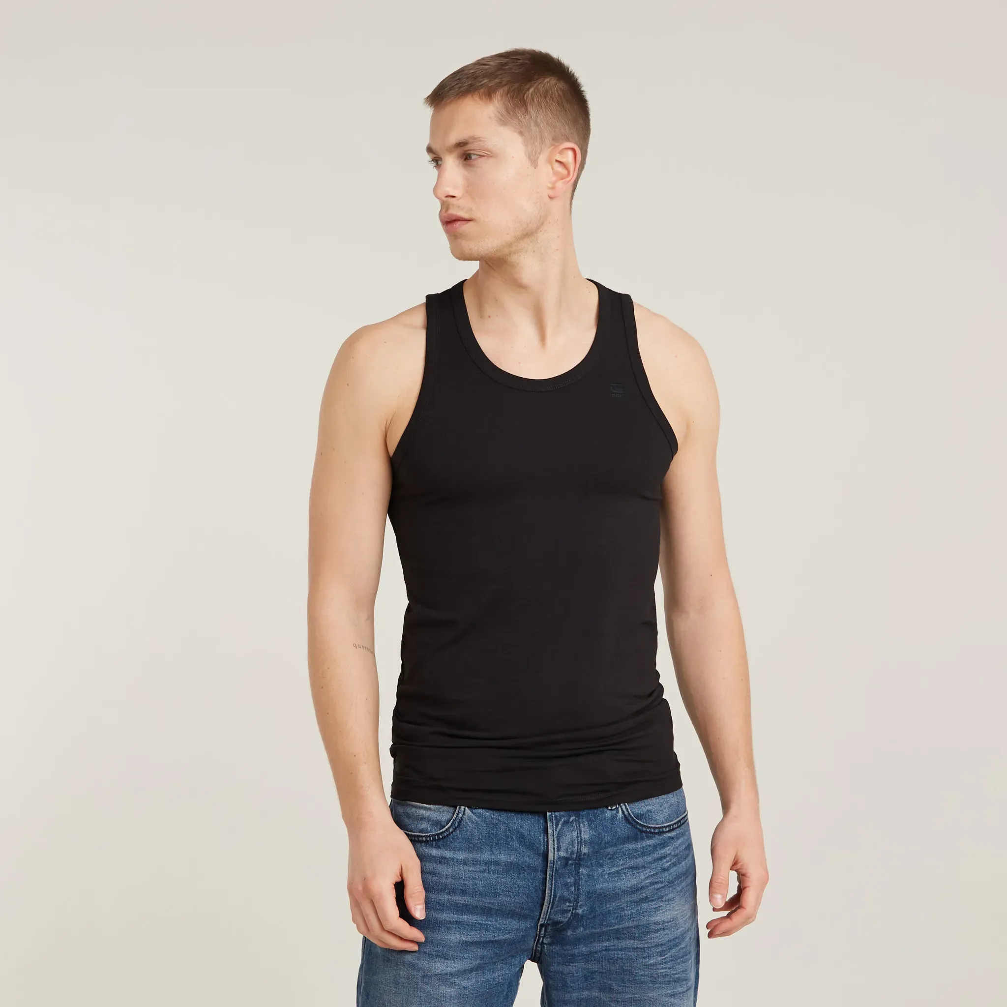 Muskelshirt G-STAR, Herren, Gr. S, schwarz (dk schwarz), Jersey, Obermaterial: 95% Baumwolle, 5% Elasthan, unifarben, slim fit, Rundhals, Shirts