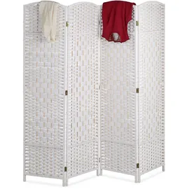 Relaxdays Paravent Raumteiler, Hxb: 170 cm, faltbarer Raumtrenner, 4-teiliger Sichtschutz, Holz Papierseil, Weiß