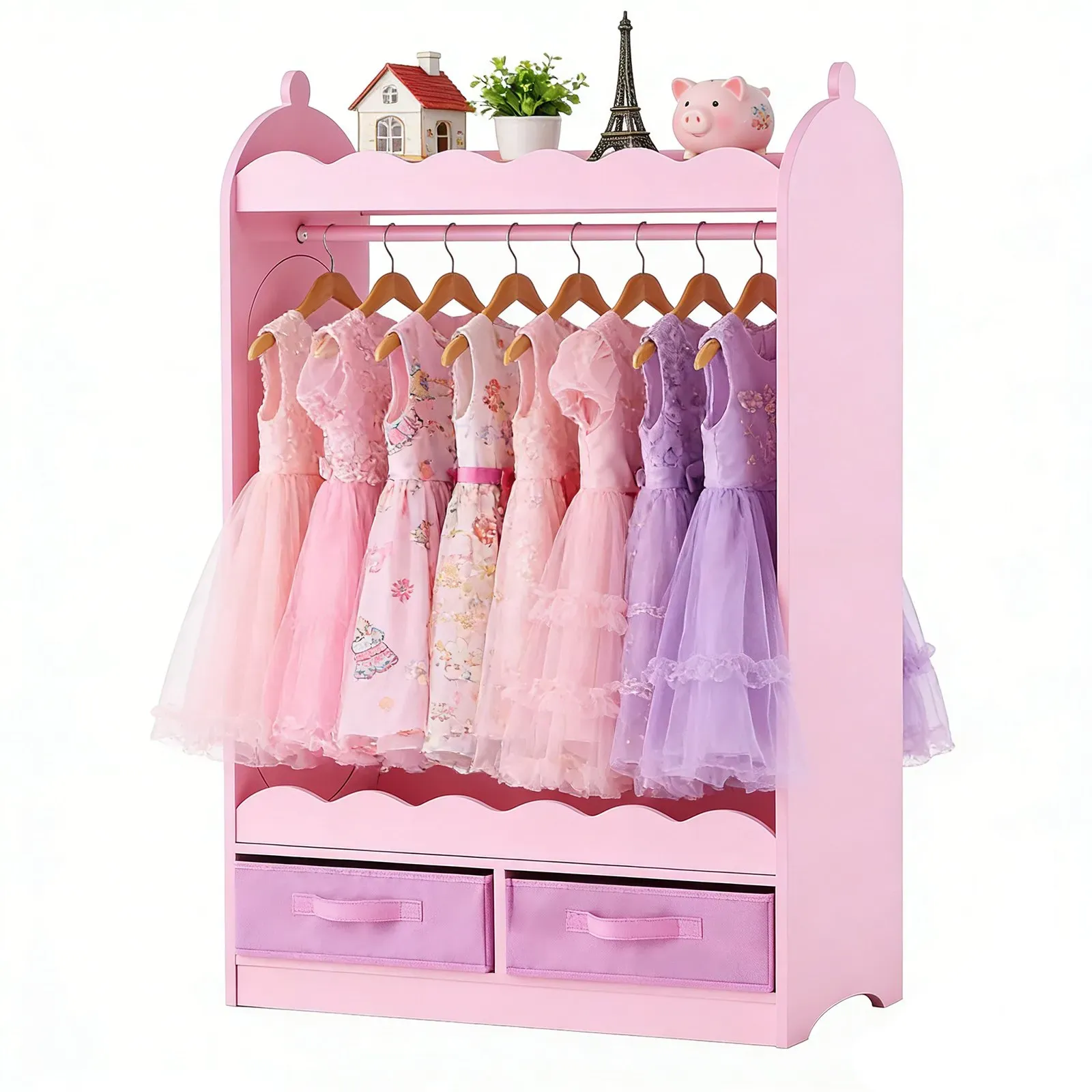 VEVOR Kinderkleiderschrank 604x339x1080mm, Kindergarderobe mit Spiegel Kleiderstange Ablagen, Verkleidungsschrank aus MDF mit Stoffschubladen für Mädchen, Kinderschrank für Kostüme Schlafzimmer, Rosa