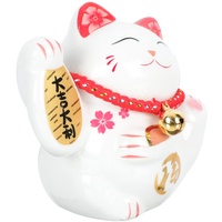 Amosfun Winkekatze Glückskatze Keramik Katze Figur: Porzellan Maneki Neko Japanischer Glücksbringer Dekofigur Reichtum Erfolg Tischfigur für Schreibtisch für Wohnzimmer Tischdeko