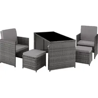 Tectake tectake® Rattan Sitzgruppe, für 2 bis 4 Personen, UV-beständig, inklusive Flaschenöffner, zusammenschiebbar