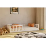 thematys Kinderbett BODENBETT mit Rausfallschutz und Lattenrost für Kinder - Montessori - (für Jungen, Mädchen Kinder, weitere Größen 90x200, 120x200, 140x200 cm, Wunderschönes Kinderbett – Aus Kiefernholz – Exklusiv auf OTTO), optional mit Matratze, in lackierten Weiß weiß