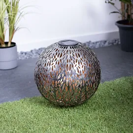 GLOBO Solar Kugelleuchte Außen Solarkugelleuchte Garten, Dekor Stanzungen, antik-silber gold, LED AKKU, DxH 27 x 38 cm, 2er Set