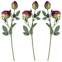 layba Künstliche Rosen 3er-Set Dunkelrot 55 cm