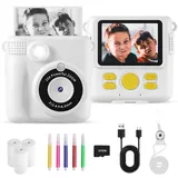 YKSLEMON Kinderkamera Sofortbildkamera, 2.4'' Bildschirm Sofortbildkamera Kinder, 24MP-1080P Digitalkamera Kinder mit 16x Digitalzoom, 32GB TF Karte, Druckpapier, Geschenk für Kinder 3-12 Jahre(Weiß)