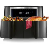 GOURMETmaxx Doppelkammer Heißluftfritteuse - 2 x 4 L | Synchro-Garzonen Airfryer | Fritteuse mit Touchscreen | Heißluftfritteuse 2 Kammern & 10 Programmen | fast ohne Öl frittieren