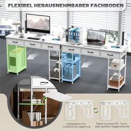 Homcom Schreibtisch Küchentisch mit 2 Steckdosen Computertisch mit verstellbare Regalböden 3 Stoffschubladen Arbeitstisch Laptoptisch Büroregal Weiß 120x40x76 cm