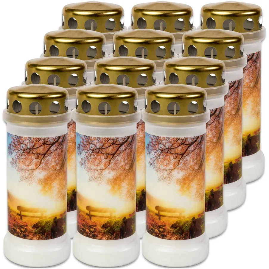 Grablicht Nr. 6 mit Deckel und Motiv Herbst (12 Stück)
