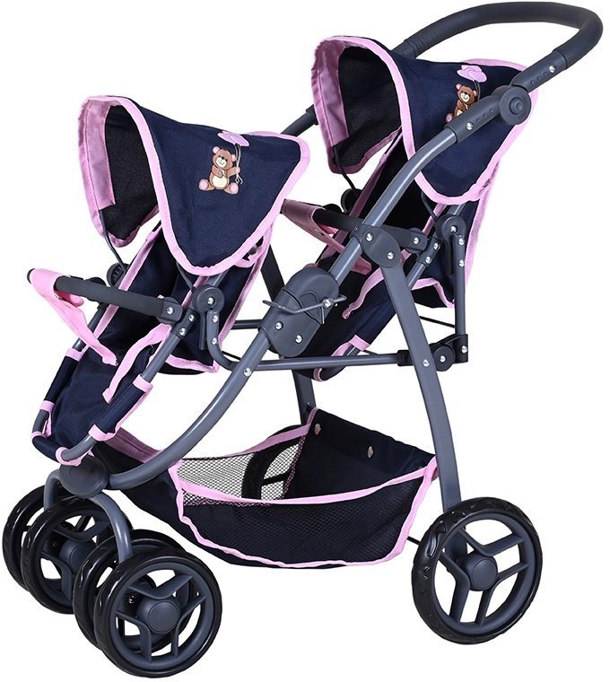 Knorrtoys® Puppen-Zwillingsbuggy Milo - Navy Pink Bear blau