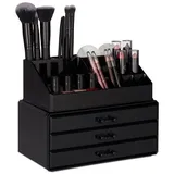 Relaxdays 2 x Make Up Organizer klein, 2-teilige Schminkaufbewahrung mit Schubladen, stapelbares Kosmetikregal, schwarz