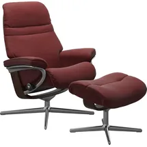 Stressless Relaxsessel STRESSLESS "Sunrise", rot (cherry paloma), B:92cm H:105cm T:80cm, Leder PALOMA: PALOMA ist ein durchgefärbtes Semianilin-Möbelleder mit natürlicher Narbung., Sessel, Relaxsessel, mit Hocker, mit Cross Base, Größe S, M & L, Holzakzent Braun