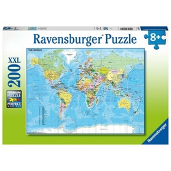 Ravensburger Puzzle Ravensburger Kinderpuzzle - 12890 Die Welt - Puzzle-Weltkarte für..., 200 Puzzleteile