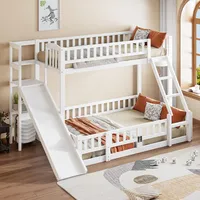 Merax Etagenbett Kinderbett 90x200 und 140x200, Hochbett mit Rutsche und Stufen, Mehrere Regale, Bettgestell mit Lattenrost und Ausziehbare kleine Tür(ohne Matratze), Weiß