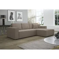 Fun Möbel Ecksofa Schlafsofa Sofa CONOR PREMIUM Stoff Poso Dunkelbeige Ottomane Rechts