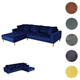 Mendler Ecksofa HWC-J54, Couch Sofa 3-Sitzer L-Form Liegefläche links/rechts 295cm ~ Samt blau