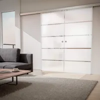 inova Doppel Glas-Schiebetür 2-Flügelig 1760 x 2035 mm Blockstreifen Alu Komplettset mit Lauf-Schiene und Griffmuschel beidseitiger Softclose