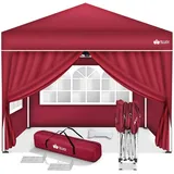 tillvex Faltpavillon tillvex® Pavillon 3x3m Wasserdicht Gartenzelt Faltpavillon Partyzelt, (3x3m wasserdicht, Pop-Up Faltpavillon höhenverstellbar), Einfacher Aufbau in Minuten rot