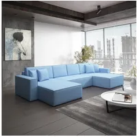 Fun Möbel Wohnlandschaft Schlafsofa Sofa CONOR PREMIUM, inkl. 4 Rücken- und 4 Zierkissen, inkl. Schlaffunktion blau