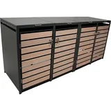 DEGAMO Mülltonnenbox 264x80x116cm für Tonnen 120 und 240 Liter, Stahl anthrazit mit Türen Holzoptik