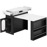 OKWISH Ausziehbarer Esstisch MDF und Glas Schwarz, faltbare Tischplatte mit Steckdosen, Stauraum, 83x46-146,5x96 cm