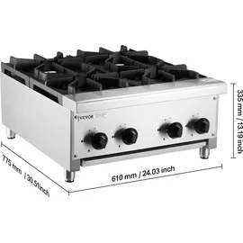 Vevor Kommerzieller Gasherd Gaskochherd mit 4 Gaskochfelder, Propan / Erdgas-Kochherd Edelstahl-Gaskochplatte, kommerzielles Kochgerät 610 x 775 x 335 mm für Restaurants Hotel Café 28 kW