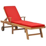 vidaXL Teak Massiv Sonnenliege mit Auflage Verstellbar Gartenliege Holzliege Liege Relaxliege Liegestuhl Strandliege Gartenmöbel Rot