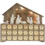 Mobili Rebecca Brauner Adventskalender in Hausform mit 24 Schubladen und Lichtern