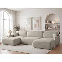 KP-Meble U-Form Wohnlandschaft mit Schlaffunktion 357x175 cm Bouclé Beige – Großes Schlafsofa mit Bettkasten, Moderne Couch mit Stauraum Pierr (Anthology 20)
