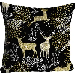 Dekokissen QUEENCE "Rudolph", gold (goldfarben, bedruckt), B:40cm L:40cm, Polyester, Dekokissen_Sitzkissen_Kissenhüllen, Kissenhülle,Weihnachten,Rentiere,Festlich,Winterlich,Weihnachtsmotiv