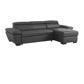 vente-unique Ecksofa Leder mit Schlaffunktion - Ecke Rechts - Anthrazit - JONOVA