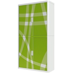 easyOffice Rollladenschrank Motiv grün-weißes Muster silber, 110x204x41.5 cm