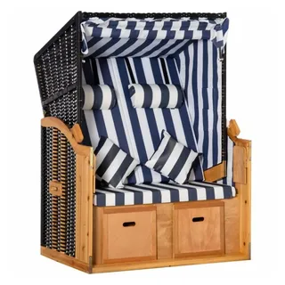 purehaven Strandkorb 118x79x150 cm für 2 Personen inkl. Rücken- und Sitzkissen verstellbare Rückenlehne Klapptische und Fußstützen - versch. Farben