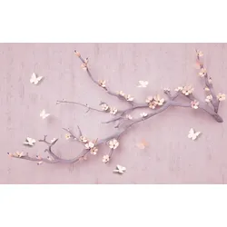 Fototapete PAPERMOON "Blumen mit Schmetterlingen rot", bunt, B:4,50m L:2,80m, Vlies, Tapeten