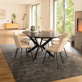 Home Deluxe – Esstisch-set AVENTURA mit 6 Stühlen Ikalo Creme – Farbe: Dark Oak, Maße: 120–160x76x12 cm, inkl. Sternfuß & Polsterstühlen ... - Braun