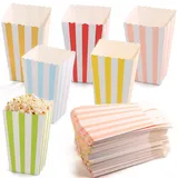 60 Stücke Popcorn Boxen, Kinder Kleine Gestreift Popcorn Tüten, Papier Candy Bar Tüte, Party Papiertüte, Snackbox für Startseite, Hochzeit, Filmabend oder Party Weiß