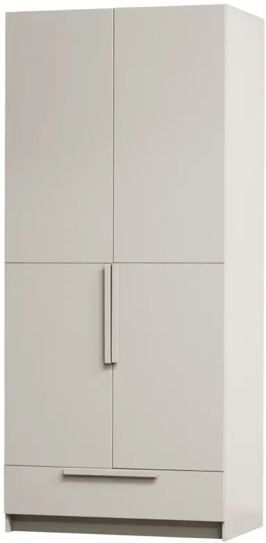 Kleiderschrank Split aus Kiefernholz, modern, hellgrau, Soft-Close, 95 cm breit