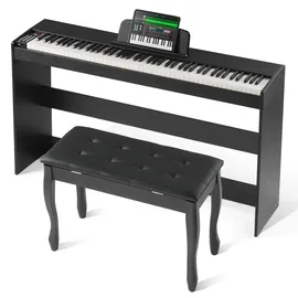 Vevor Digitalpiano, 88 Tasten, Elektrisches Klaviere, Doppeltastatur & Lautsprecher, einfache Gehäusehalterung mit Doppelbank, Kopfhörer, 200 Töne