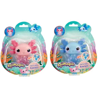 Animagic - Set 1 Rosa Axolotl + 1 Blauer Axolotl - Elektronisches & Leuchtendes Haustier - für Kinder ab 4 Jahren - Sensorisches & Taktisches Spiel - Dehnbarer Körper - Schwimmt & Leuchtet im Wasser